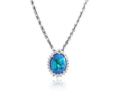 Black Opal Diamond Halo Pendant