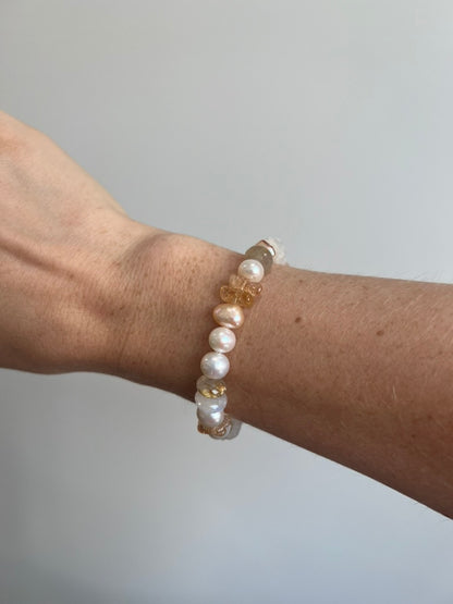 Pearl, Moonstone, Rutile, and Imperial Topaz Bracelet