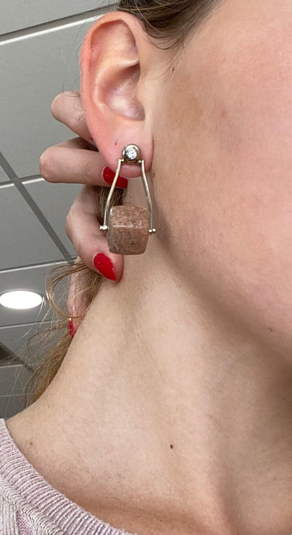 Fossilized Dinosaur Bone and Diamond Earrings