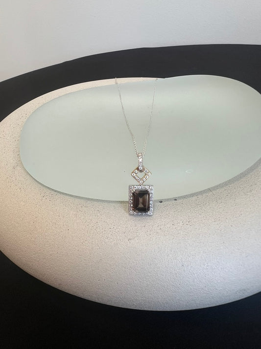 Smokey Quartz and Diamond Pendant