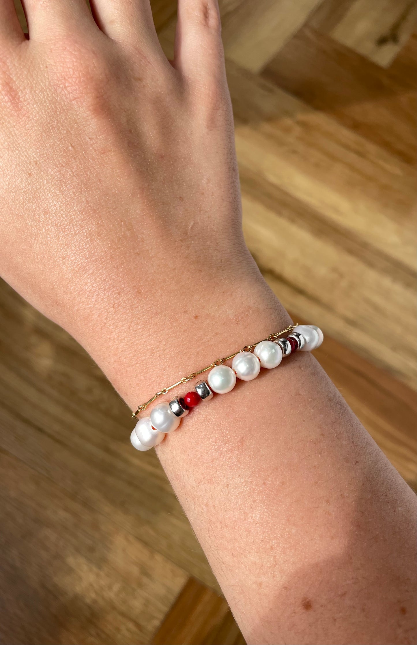 Pearl Coral and Silver Bracelet