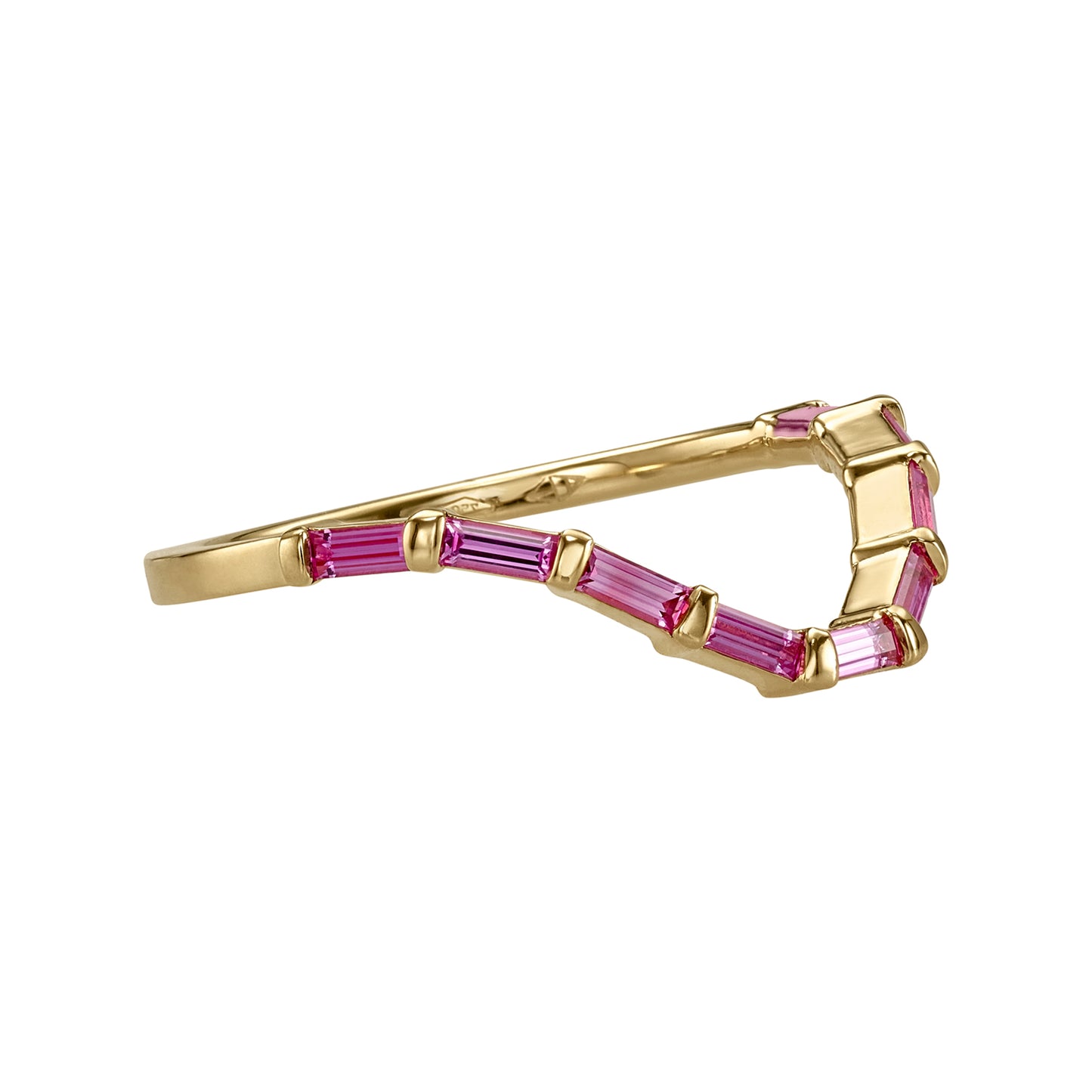 Curved Pink Sapphire Baguette Ring