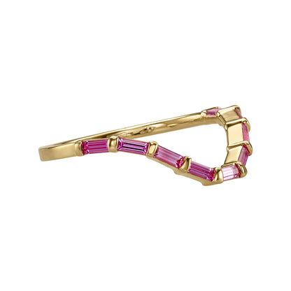 Curved Pink Sapphire Baguette Ring