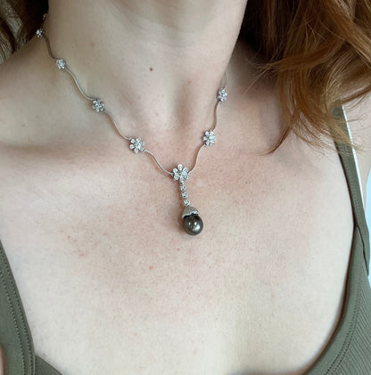 Tahitian Pearl and Diamond Floral Necklace