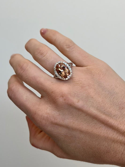 Peach Morganite and Diamond Ring