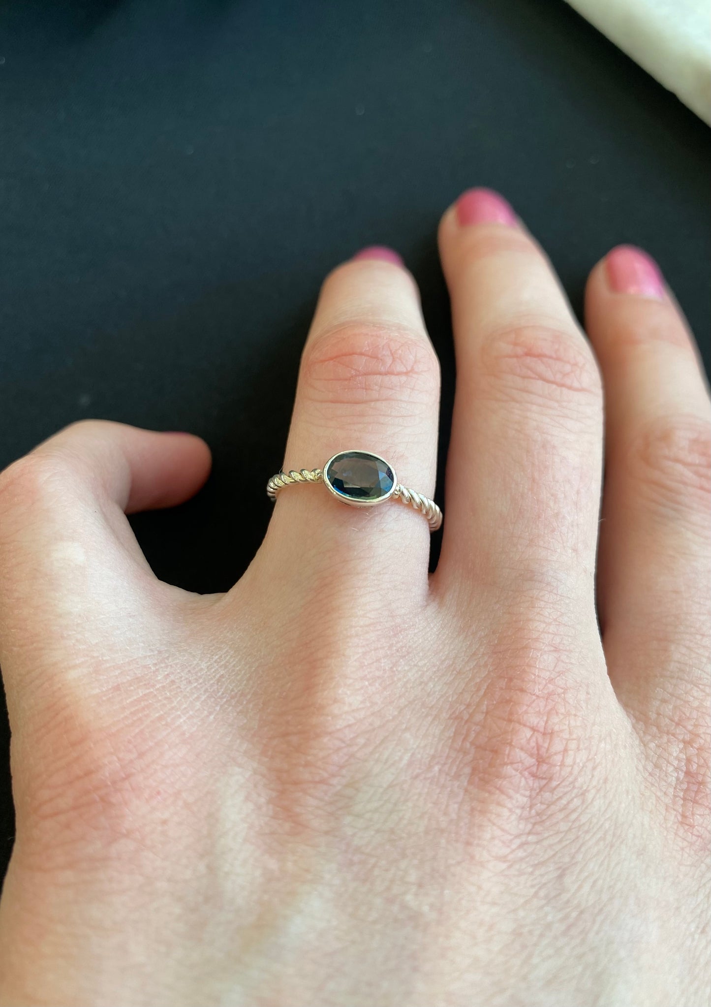 Sapphire Oval ring with twisted band