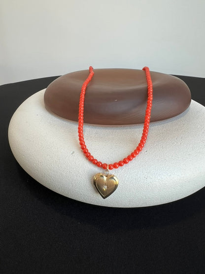 Coral Heart Locket Necklace