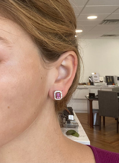 Vivid Pink Gemstone and Diamond Earrings