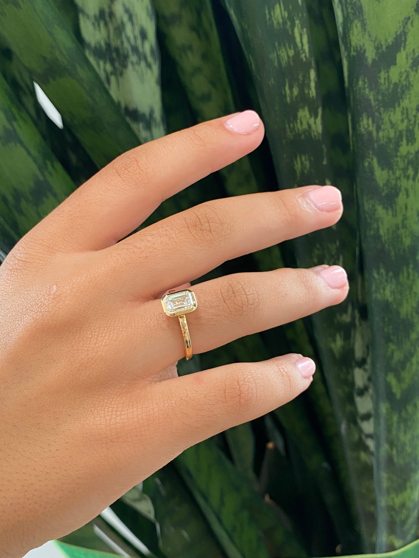 1.5 carat Emerald Lab Grown Diamond Bezel Solitaire Ring