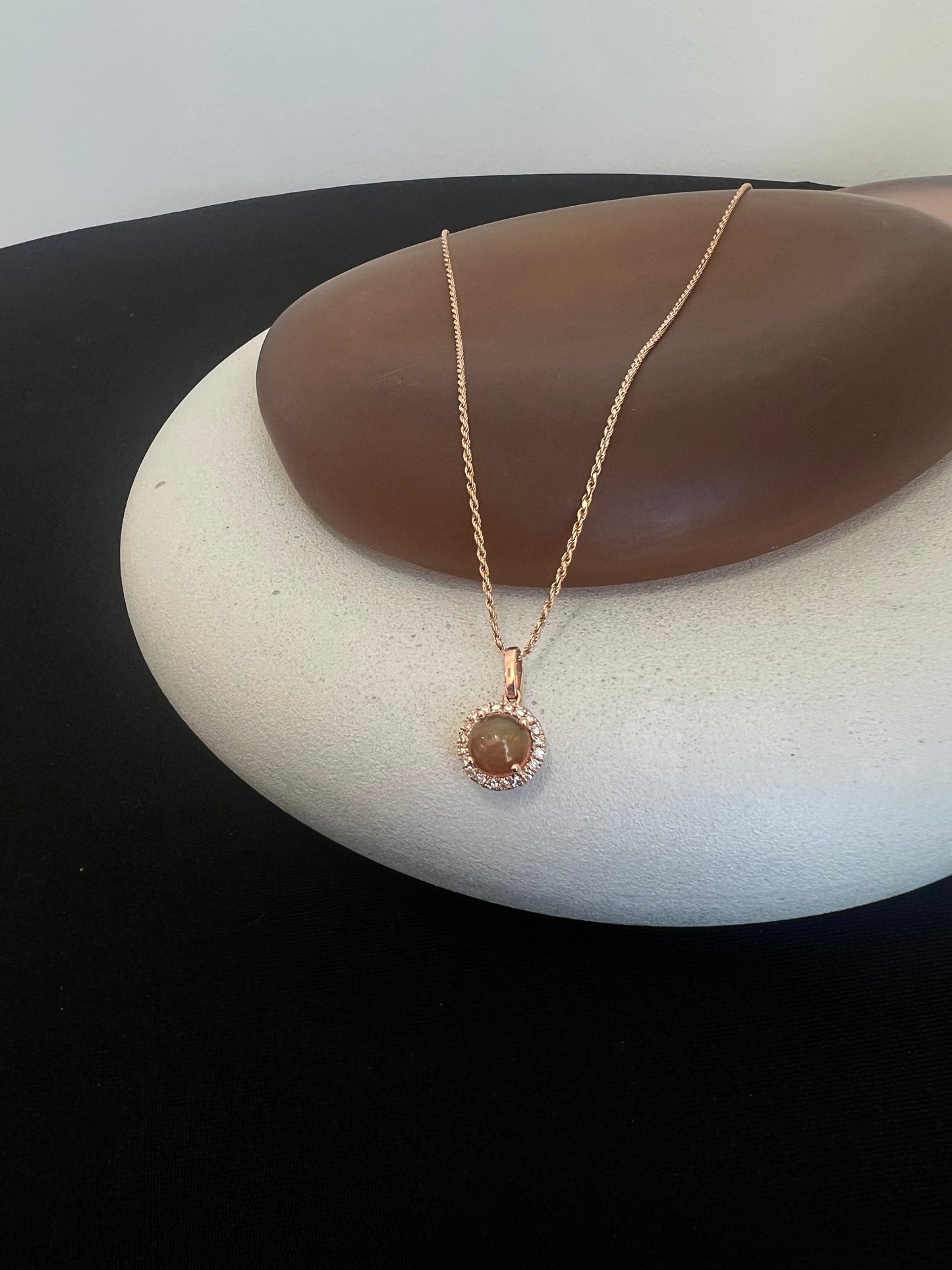 Opal and Diamond Pendant in Rose Gold