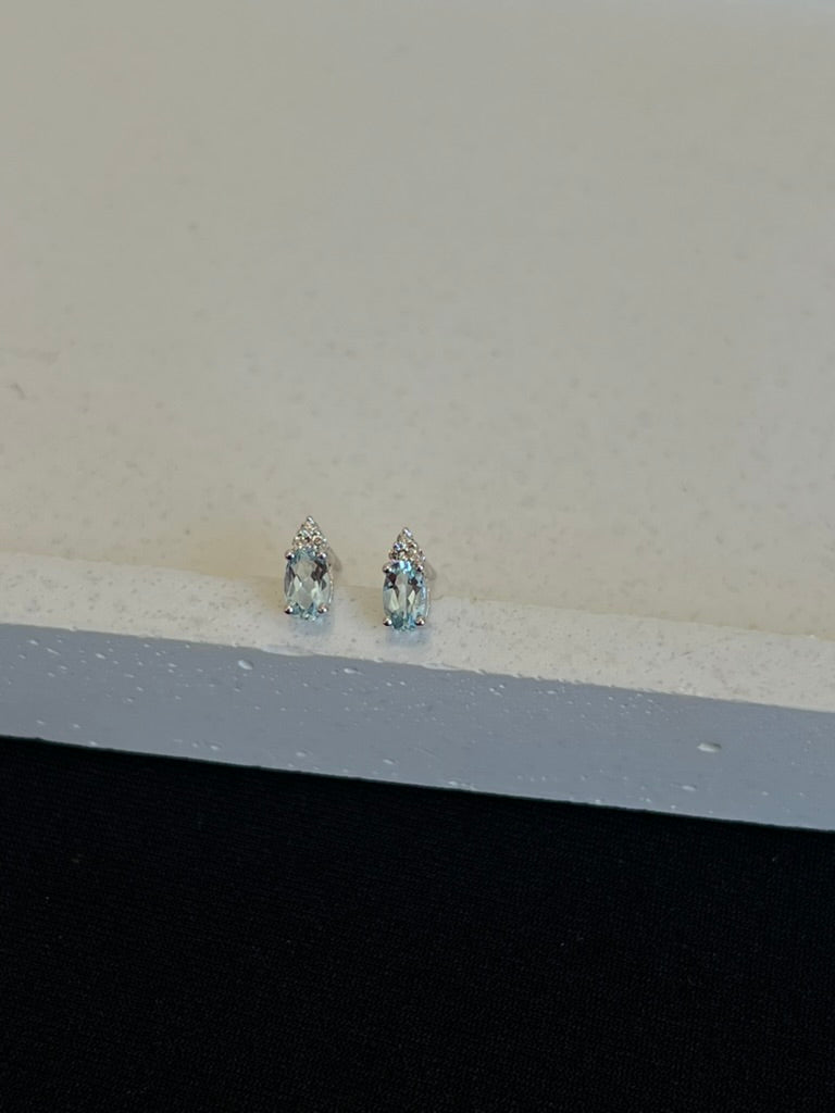 Aquamarine and Diamond Studs