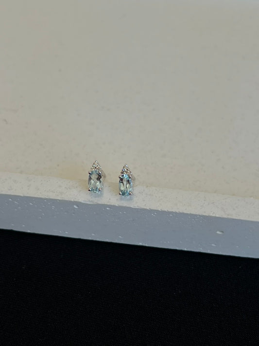 Aquamarine and Diamond Studs