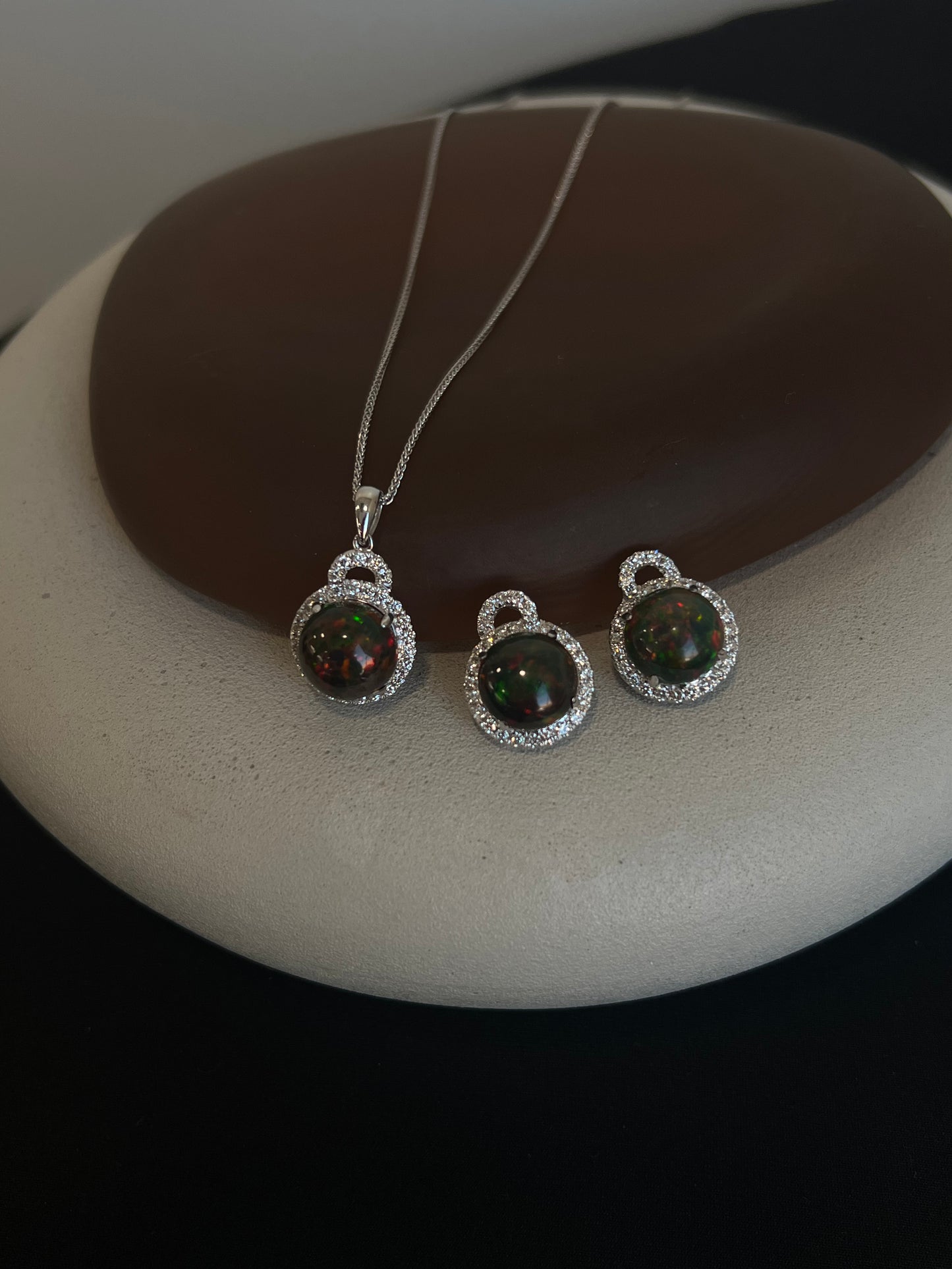 Black Opal and Diamond Earrings