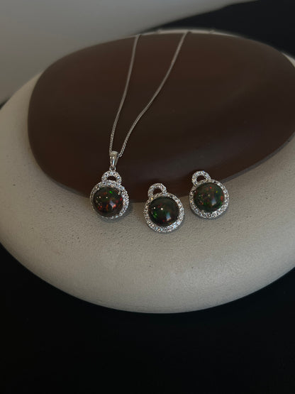 Black Opal and Diamond Earrings