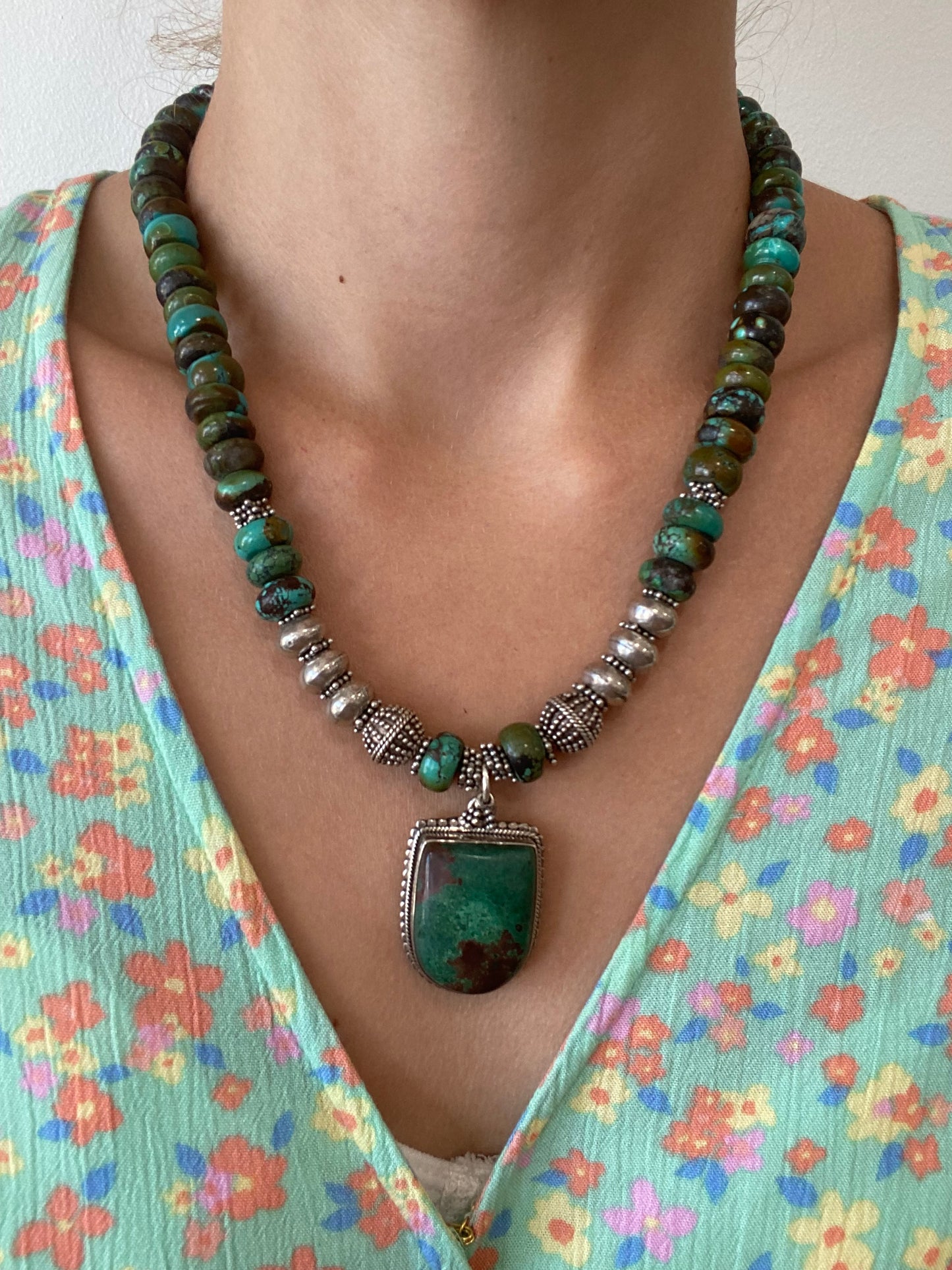 Green Turquoise Pendant and Beads