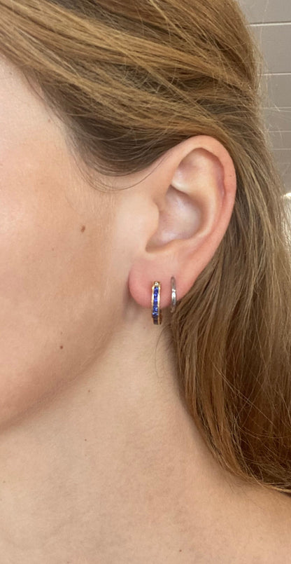 Sapphire Square Gold Hoops