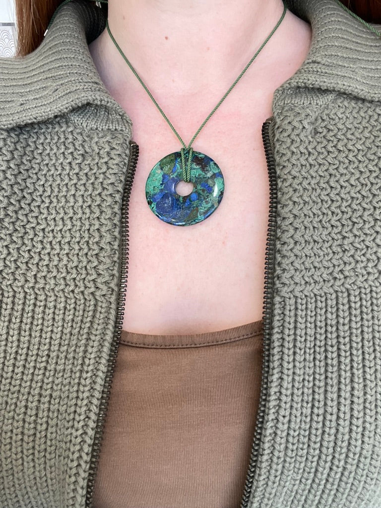 Azurite Disc on Silk