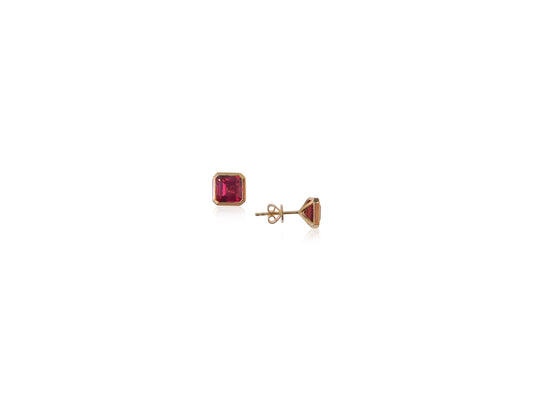 Garnet Bezel Square Earrings