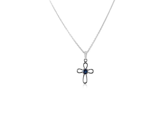 Open Cross with Blue Sapphire