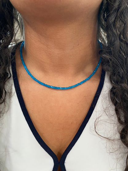 Neon Blue Apatite Gold Necklace