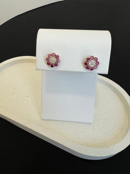 Purple Diamond Flower Earrings