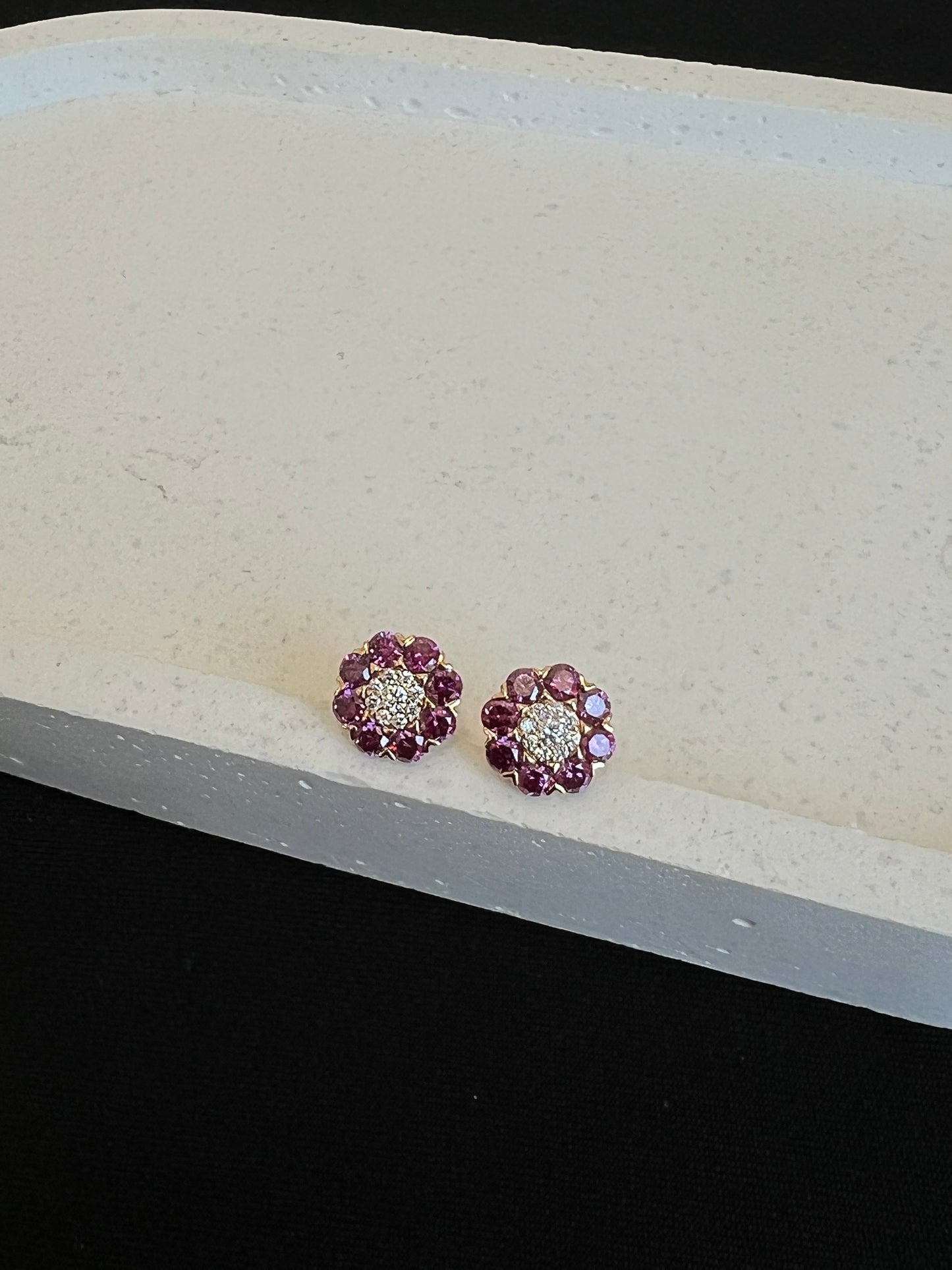 Purple Diamond Flower Earrings