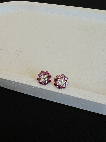Purple Diamond Flower Earrings