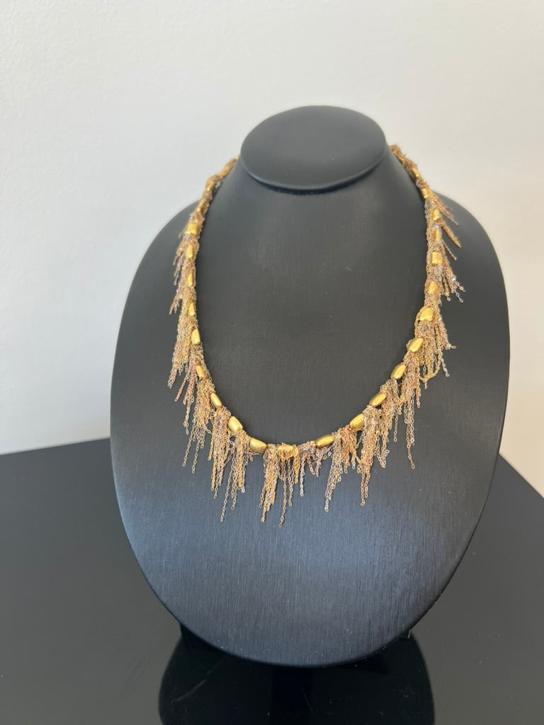 Gold Nugget Fringe Necklace