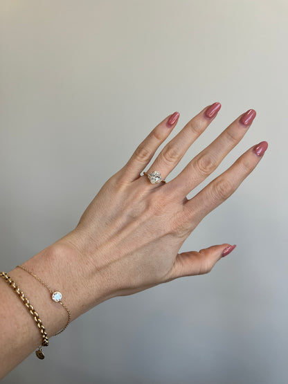 Three Stone Oval and Epaulette Diamond Engagement Ring