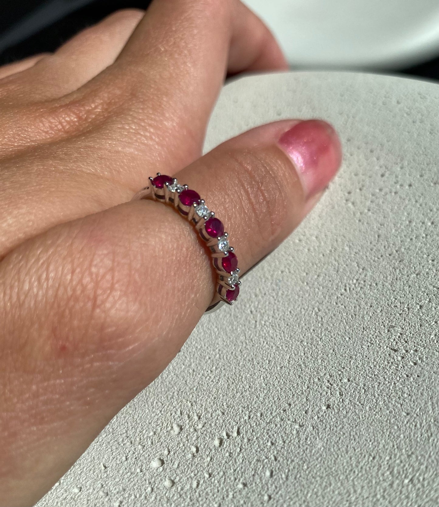 Ruby and Diamond Alternating White Band