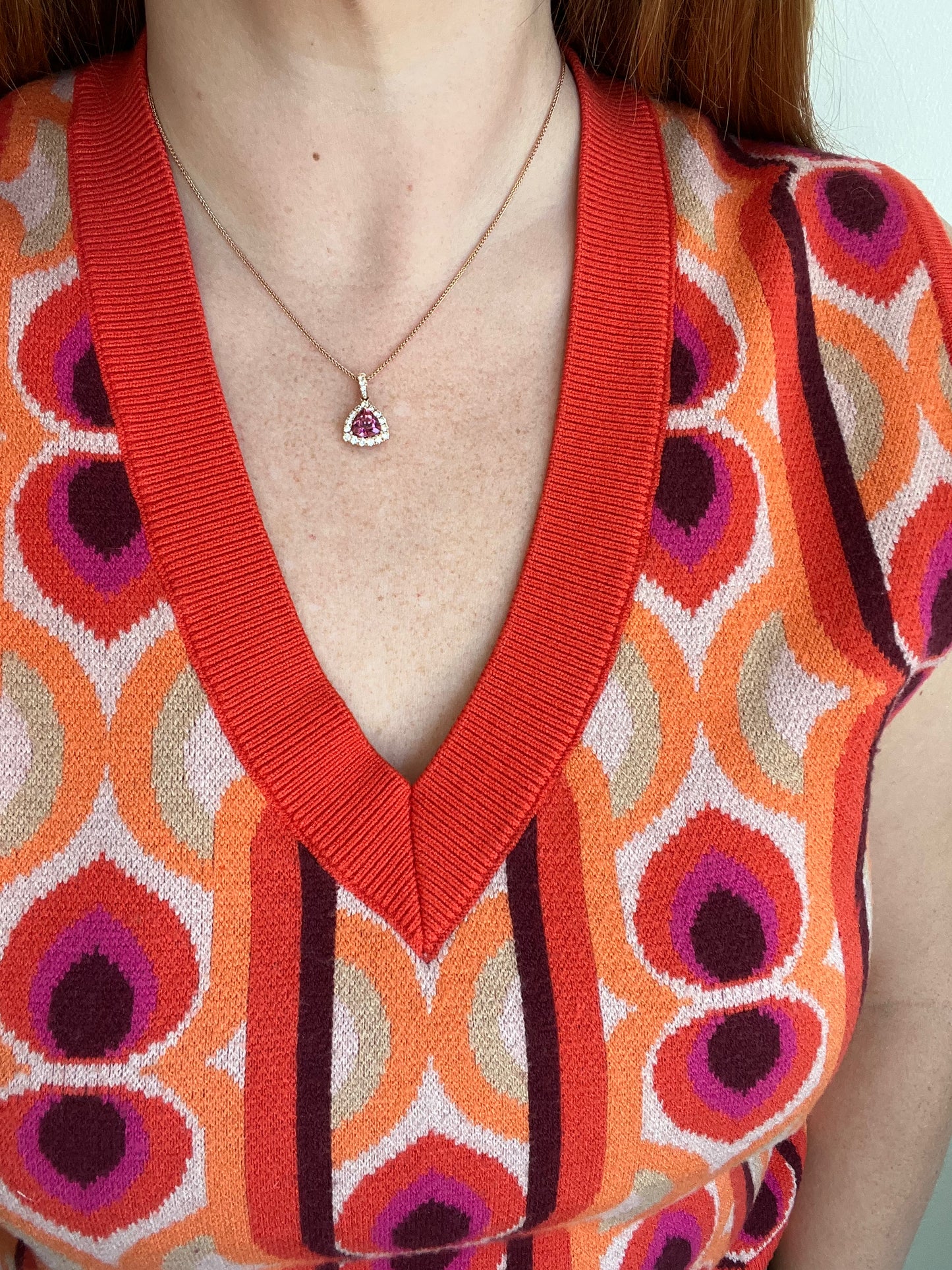 Pink Tourmaline Trillion Necklace