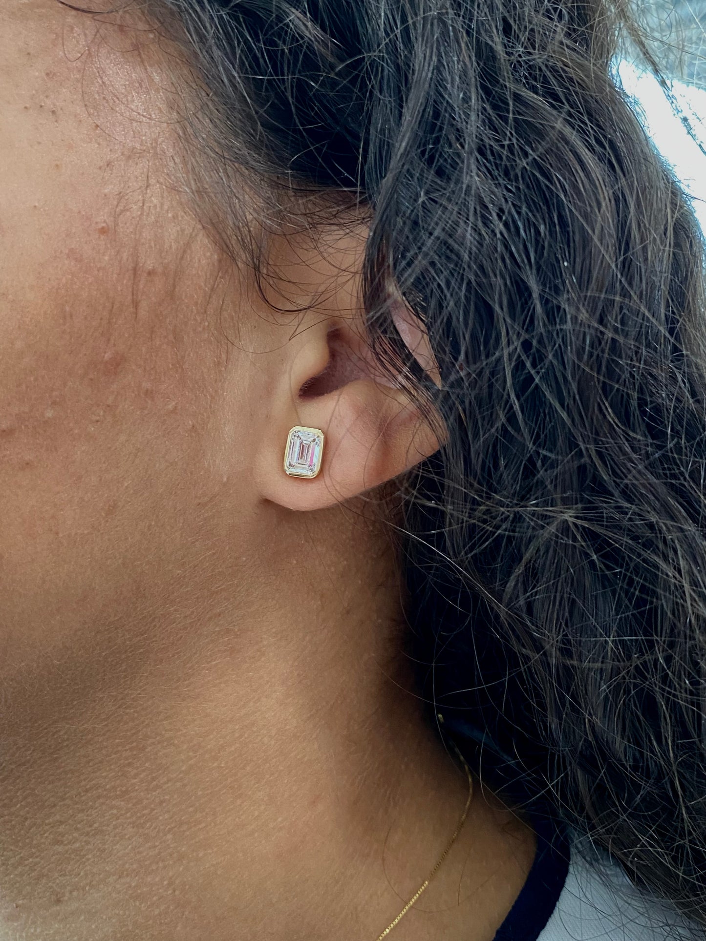 Bezel Set Lab Grown Emerald Diamond Stud Earrings