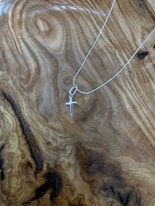 Small Silver Cross on Italian Chain - 18"
