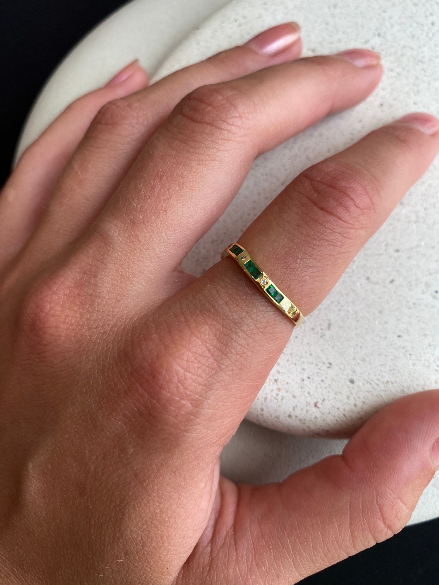 Emerald Diamond Curve Stacking Rings