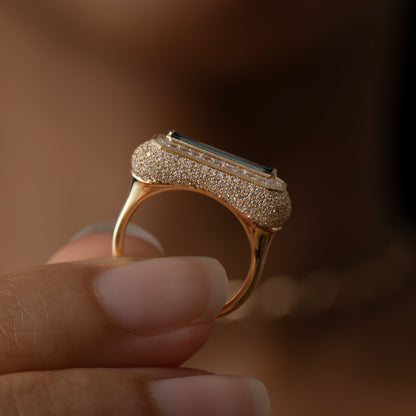 Fancy Color Blue Diamond Ring with Pave Diamond Detailing