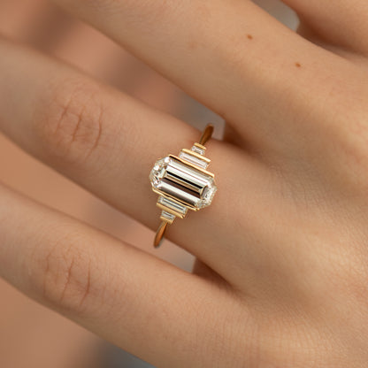 Geometric Emerald Cut Diamond Ring