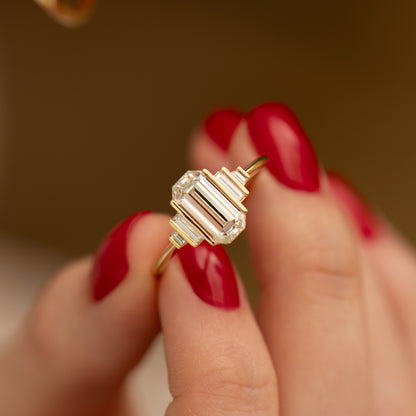Geometric Emerald Cut Diamond Ring