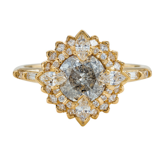 Salt and Pepper Diamond Lotus Ring