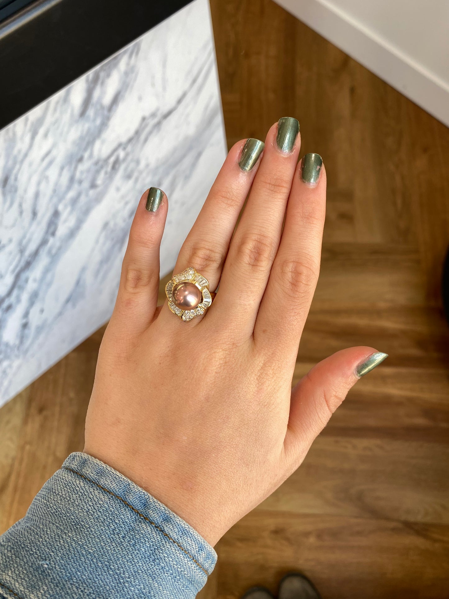 Edison Pink Pearl Diamond Gold Ring