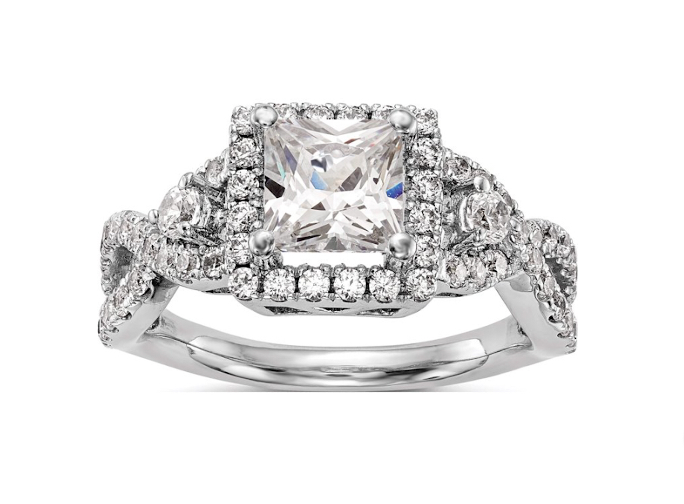 Infinity Square Cut Engagement Ring with Halo, – The Jewelers Vault