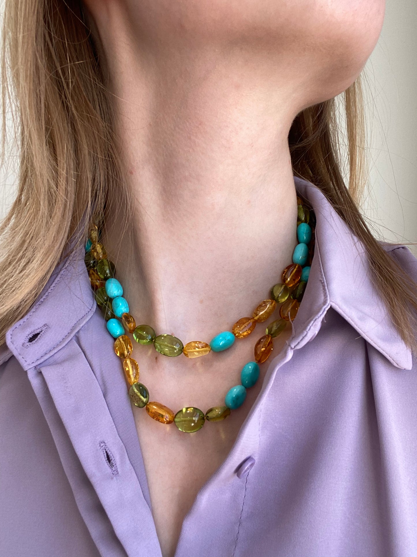 Amber and Turquoise Long Necklace