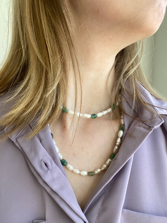 Biwa Pearl and Gemstone Necklace