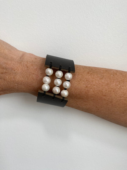 Leather and Pearl Cuff