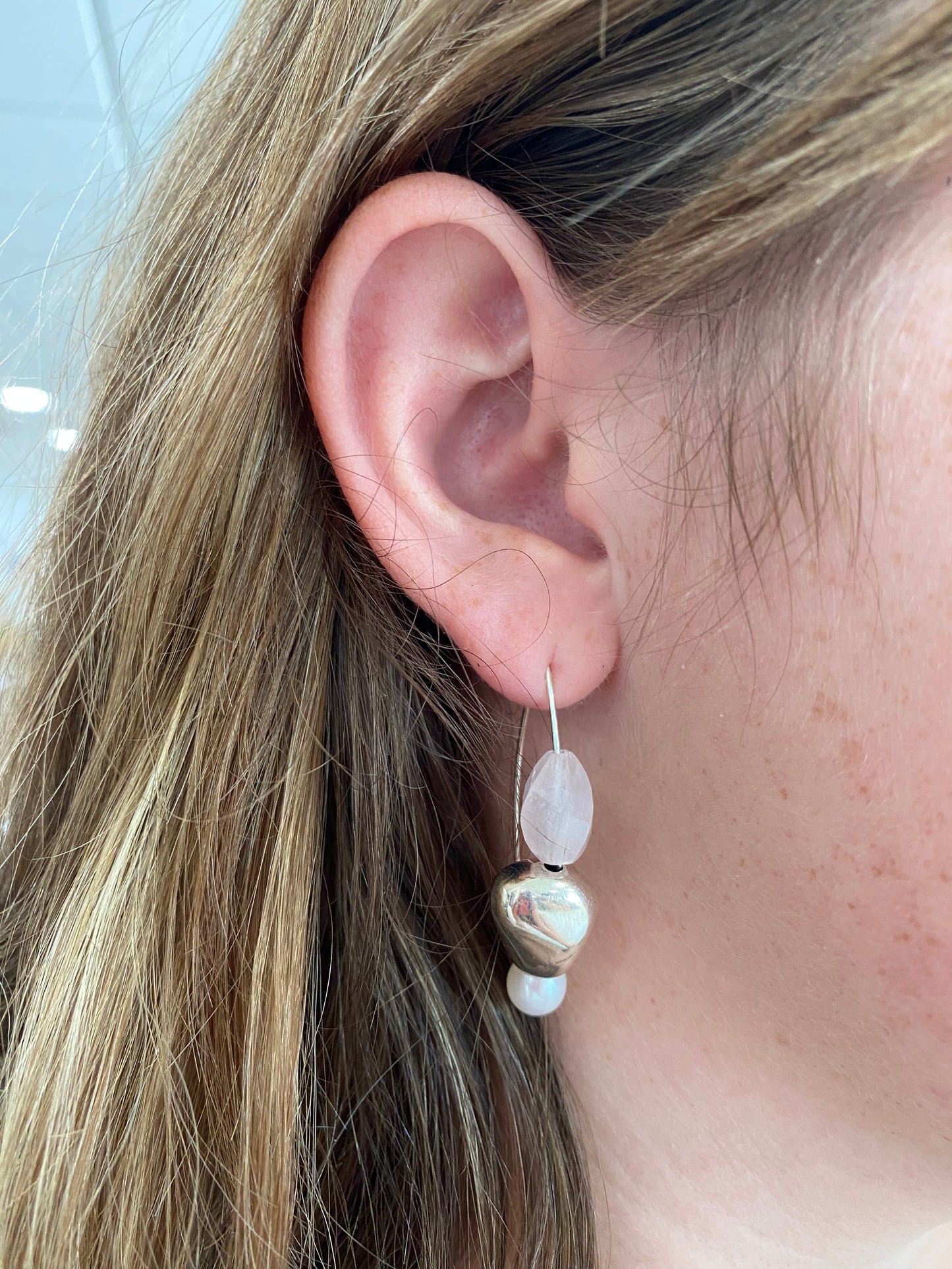 Rose Quartz and Pearl Earrings