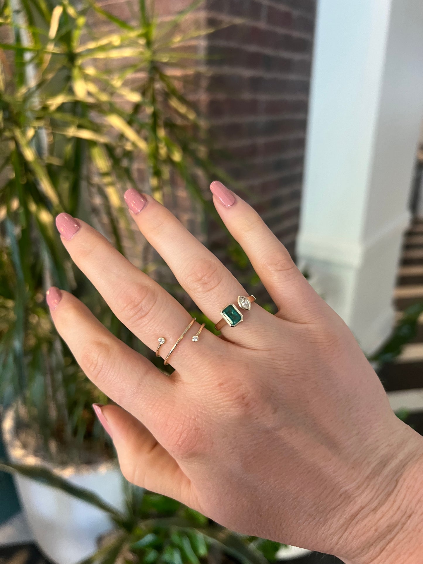 Emerald and Diamond Open Cuff Ring