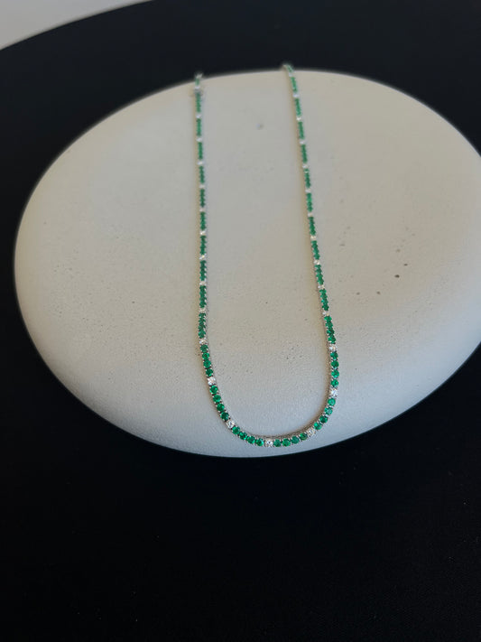 Emerald and Diamond Tennis Necklace