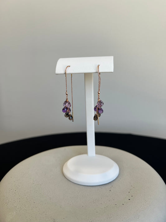 Amethyst, Quartz and Diamond Dangle Earrings