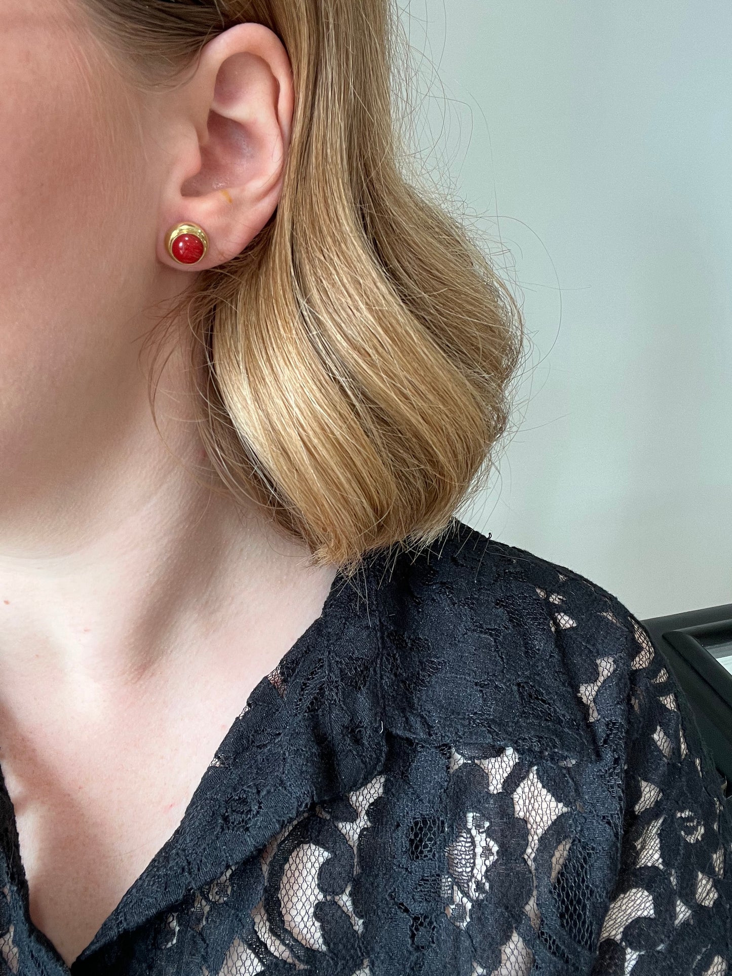 Japanese Vintage Coral and Gold Earrings