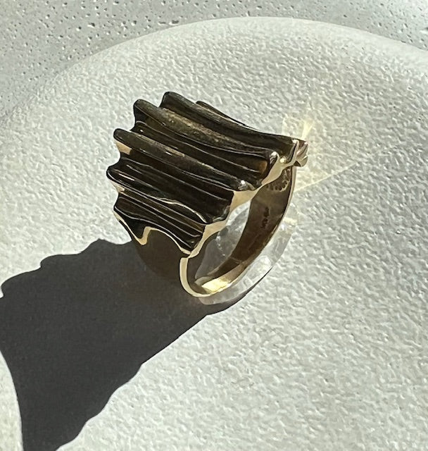 Gold Ridged Concave Ring