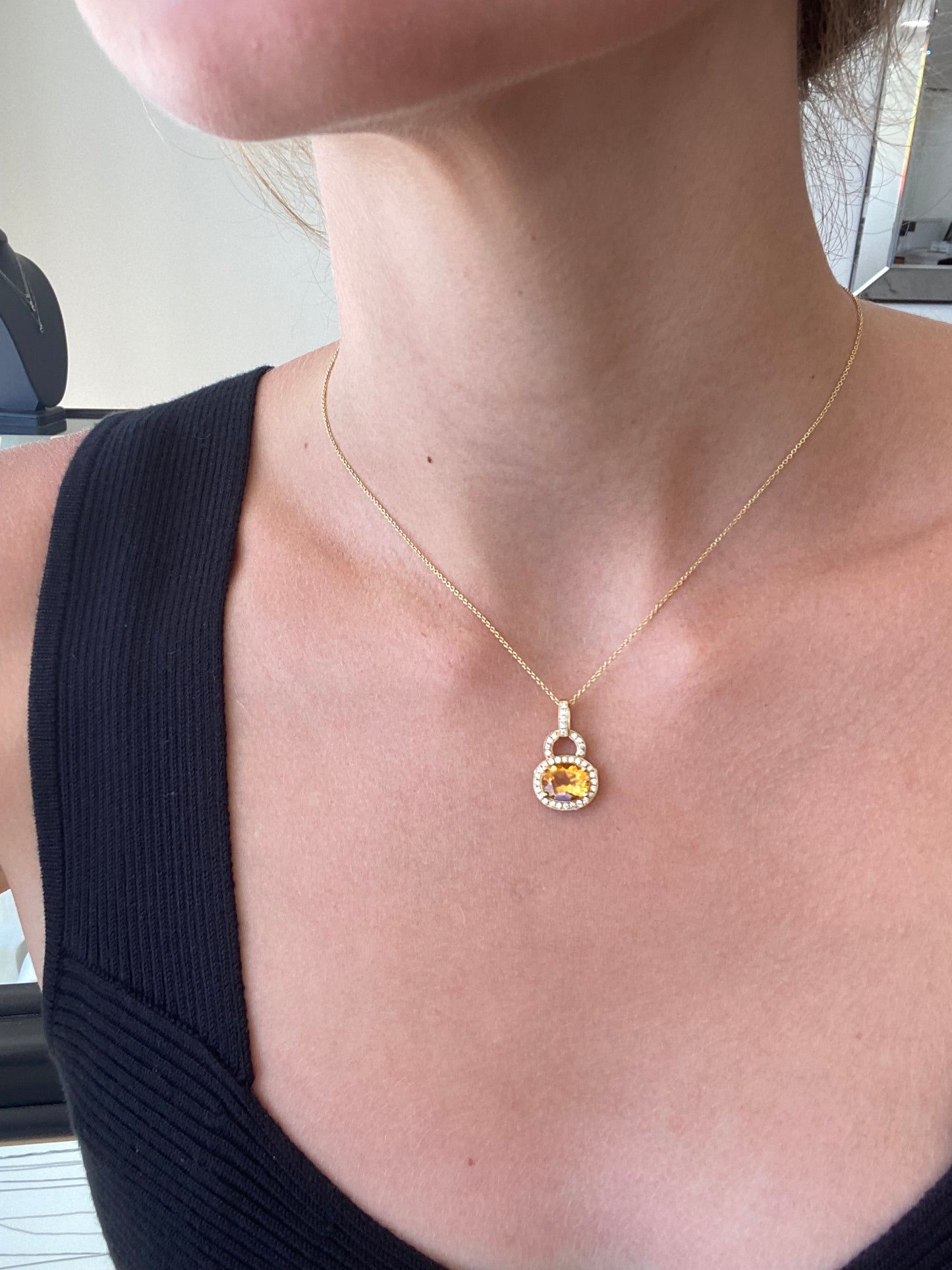 Citrine Diamond Padlock Necklace